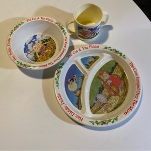 Treasure Craft melamine The Cat & The Fiddle vintage plate, bowl and cup set